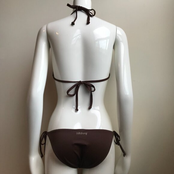 Billabong BLUE CRUSH era Vintage bikini solid brown D cup Small bottom set RARE - Picture 5 of 9